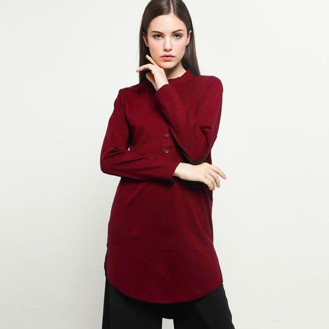 DY99 - VM Tunik Merah Maroon lengan Panjang Wanita - Blouse Muslim Wanita