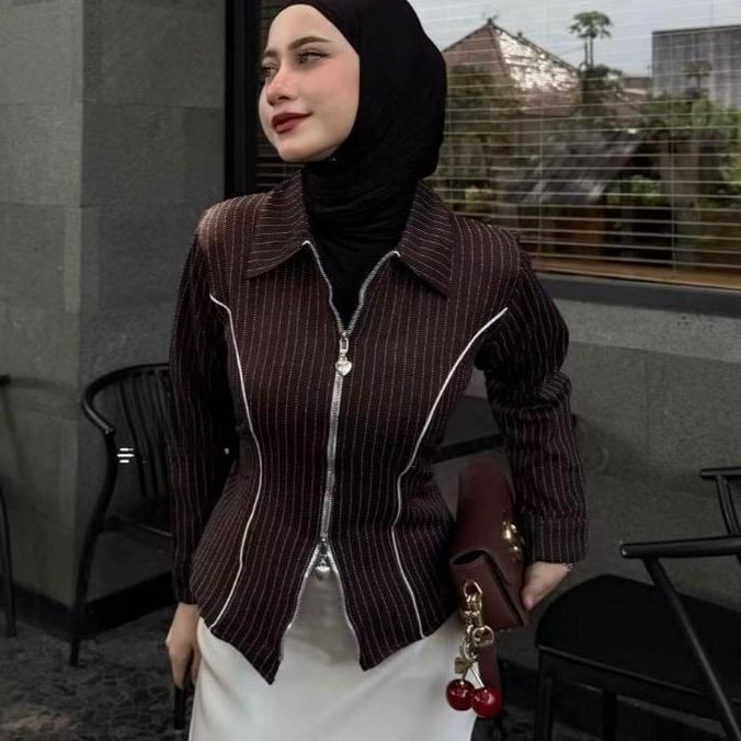 DV71 - DYFFA Zipper Shirt Salur Fitted Korea Style