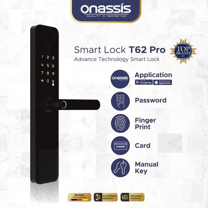 Onassis Kunci Pintu Digital Smart Lock T62 Pro  Fast Fingerprin Recognition & 5 Unlock Ways
