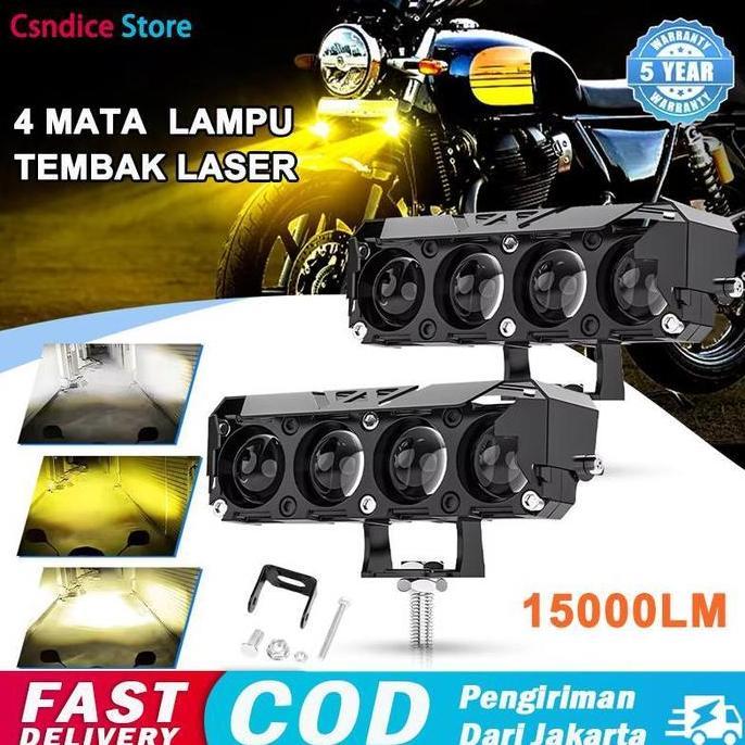 Csndice Store Lampu Tembak Laser Sql 4 Mata Full Alumunium Premium Kuning-Putih 80W 10000Lm Ip68 Dc 