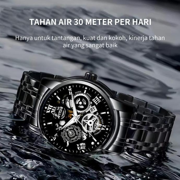 Watch- Buy 1 Get 1 Aiyishi Jam Tangan Pria Dial Beronggakuarsa Anti Air Tali Stainless Steel Jam Tan