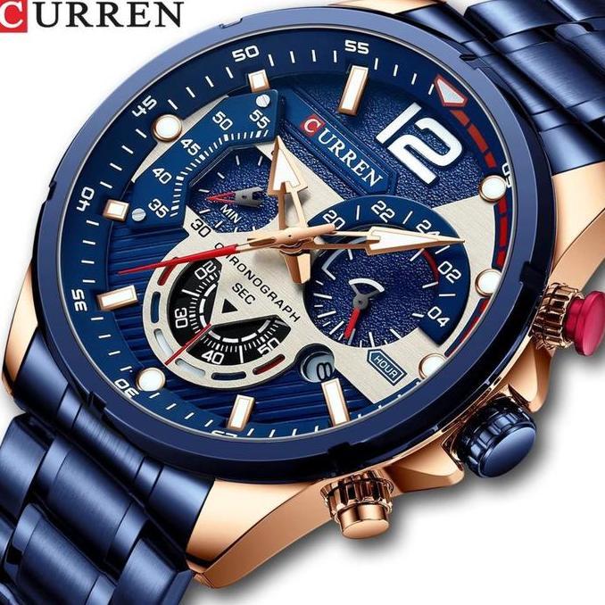 Watch- Jam Tangan Pria Analog Tali Stainless Steel Chronograph Aktif Curren 8395
