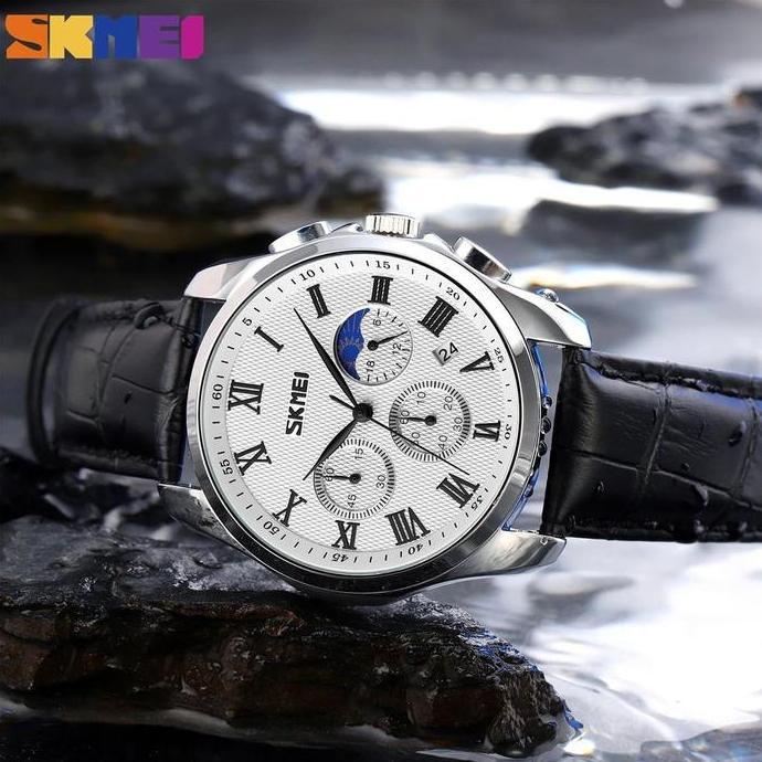 Watch- Jam Tangan Pria Analog Chronograph Casual Quartz Tali Kulit Skmei 9260