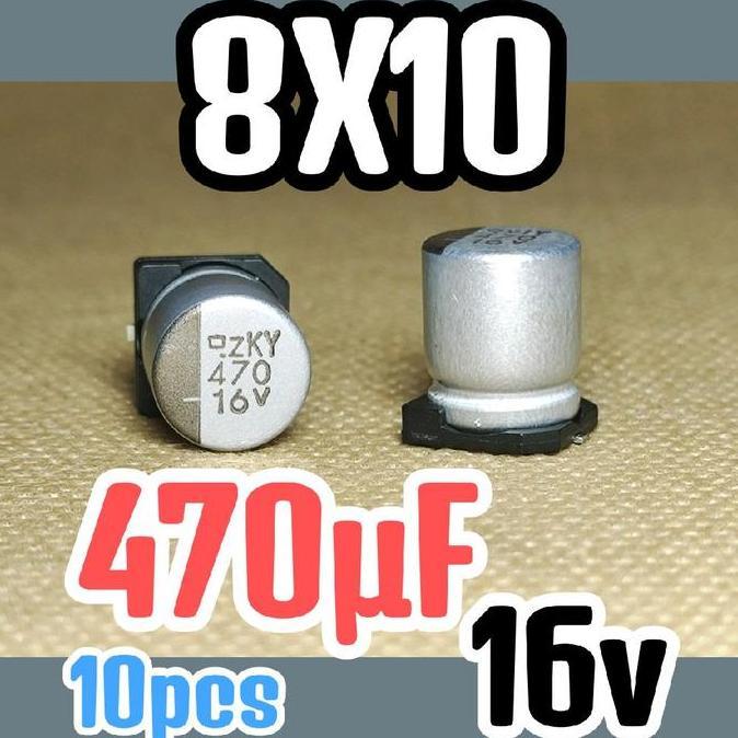 10PCS SOLID KAPASITOR CAPASITOR ELKO ELCO SMD 16V 16 V 470 UF 470UF 16V 16 VOLT 8X10 ORIGINAL