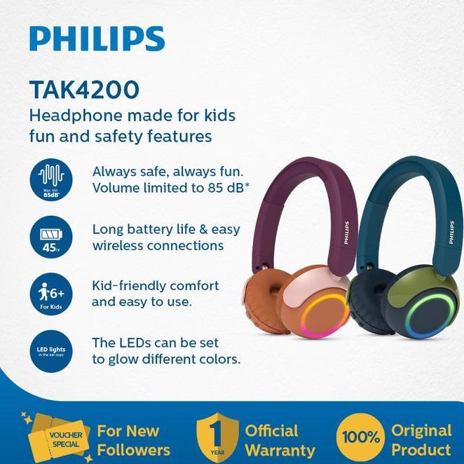 Philips Tak4200 Onear Wireless Headphone For Kids