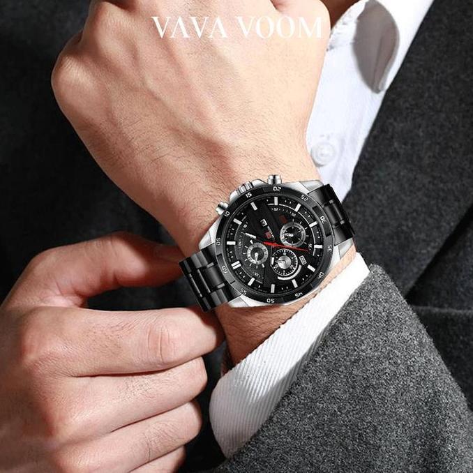 Bw- Va Va Voom 216G Jam Tangan Pria Business Stainless Steel Analog Quartz Tahan Air Tch + Kotak Gra