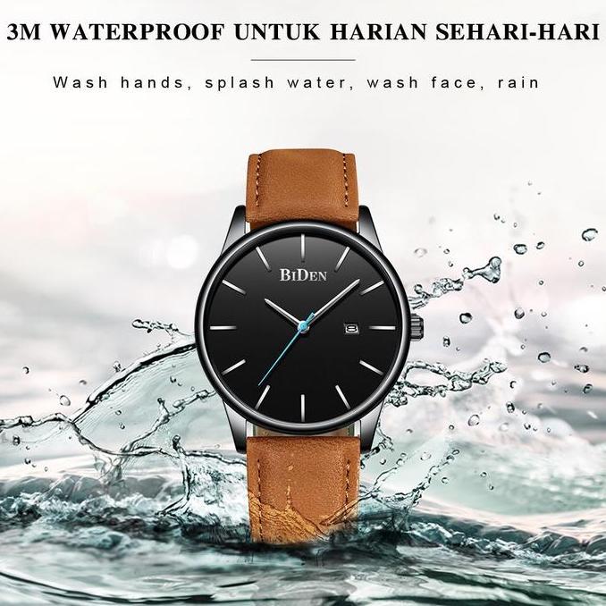 Bw- Biden Jam Tangan Pria Anti Air Santai Olahraga Kuarsa Jam Tali Kulit Otomatis Date Yn0169