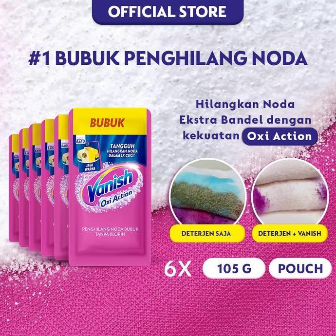 Vanish Bubuk Penghilang Noda Pakaian Pink Pembersih Noda Baju Membandel 105gr (6pcs)