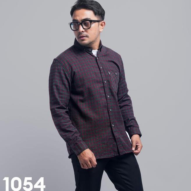 Pakaji Kemeja Flanel Pria Lengan Panjang Merah Garis Hijau Kemeja Pria Flanel Pria Kemeja Panjang 10