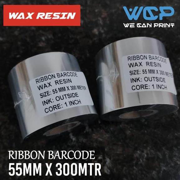 RIBBON WAX RESIN 55X300 METER RIBBON BARCODE 55 MM X 300 METER FACE OUT