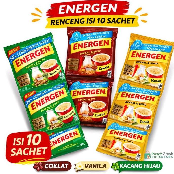 Putrasabuhi.Shop - Energen Renceng 10 Sachet Kurma Coklat Vanila Kacang Hijau Minuman Sereal Susu In