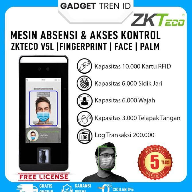 Mesin Absensi Fingerint & jah ZKTeco V5L Akses Kontrol Dengan Kartu Bergaransi 5 Tahun