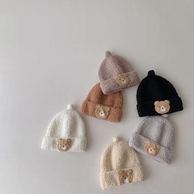 COKE Topi Kupluk Bayi Beruang Lucu Motif Korea Usia 3 Bln - 2 Tahun Bahan Velvet Premium SSS