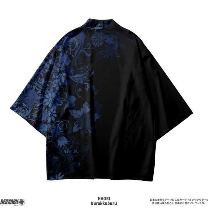 Kostum Jepang Haori Burakkuburu Haori Motif Outer Cardigan Haori Batik Biru