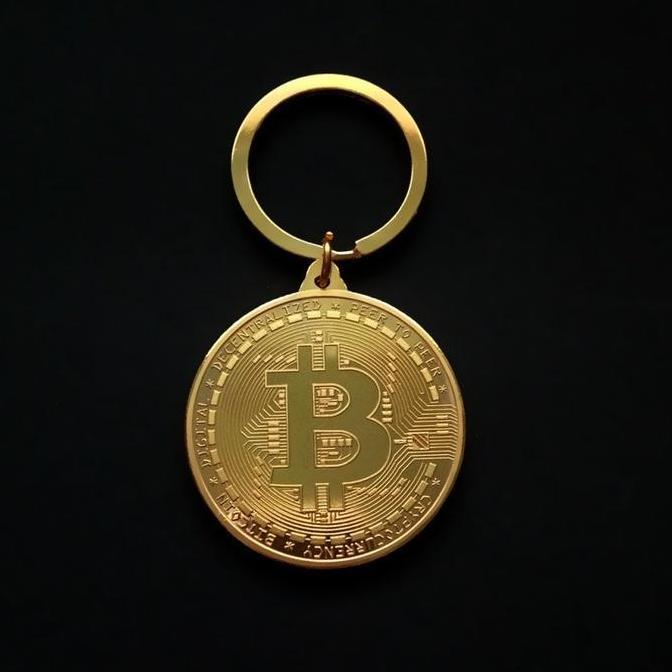 CAONAMBERONE Gantungan Kunci Kripto Bitcoin Keychain Plus Desain Replika Bitcoin Gold Plated Keychai