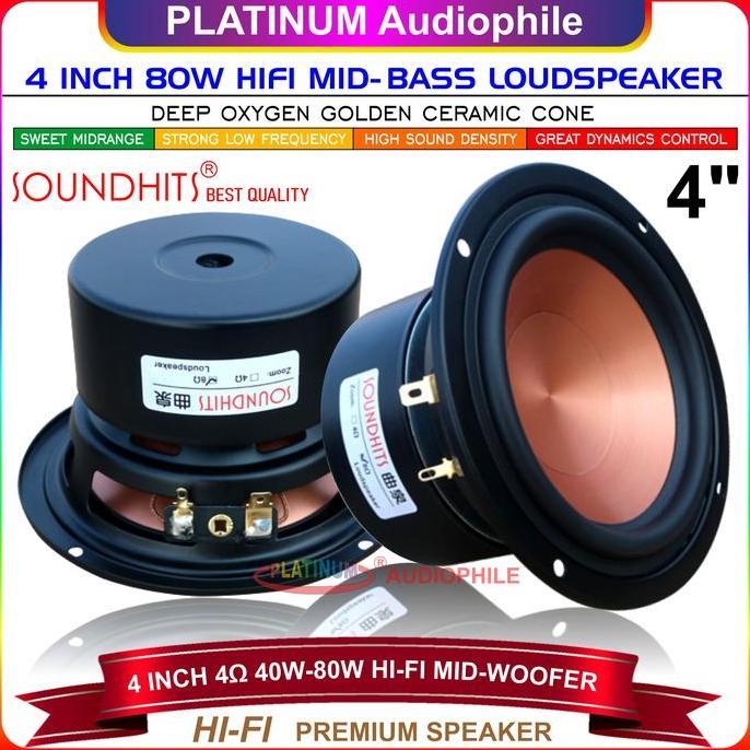 Speaker 4 Inch Mid Bass Mid Woofer Hifi Speker 4" 4 ohm 80W Mid Range Bass Soundhits SL-403R Diskon