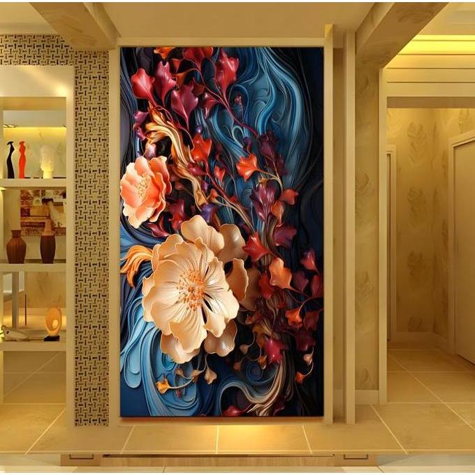 Rao- Printing Wallpaper Bunga 3D, Wallpaper Stiker 3D Tema Bunga 3D Mewah, Wallpaper Stiker Bunga 3D
