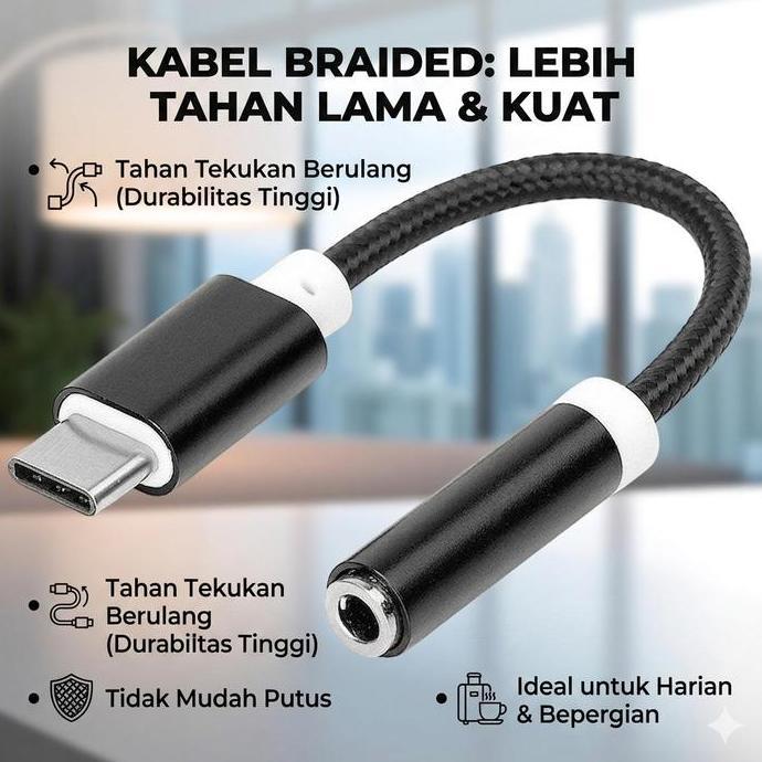 DJARNOE Kabel USB Type C ke 3.5mm Adaptor Jack Audio Sambungan Headset Konverter Earphone Dongle unt