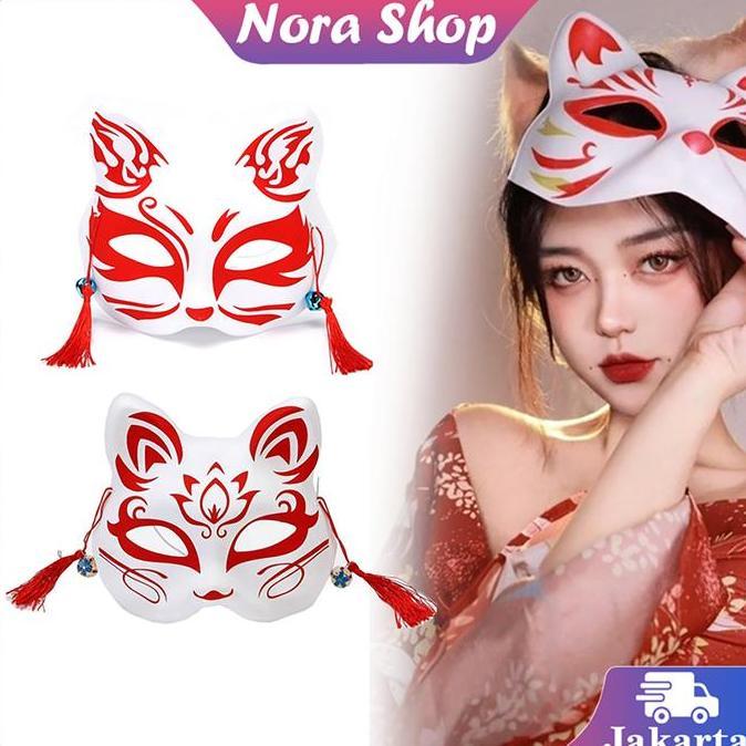 DJARNOE Topeng Kitsune Fox Topeng Rubah Jepang Kitsune Mask Topeng Cosplay Topeng Fox Mask
