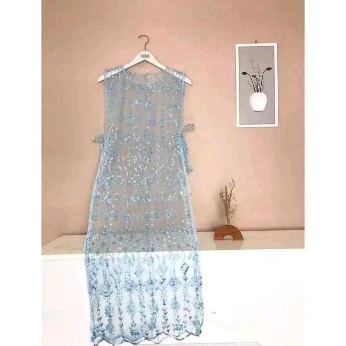 Butbit- Cardan Long Vest Tule / Outer Brukat / Outer Rompi Brukat Motif Random Bunga Etnik Panjang N