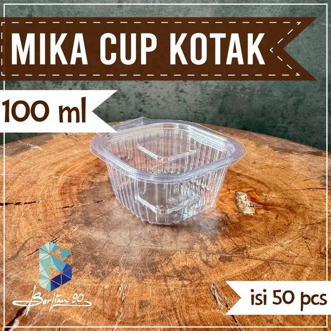 Secnd- Isi 50 Mika Cup Kotak 100Ml / Tempat Saos Plastik 100Ml Kotak / Cup Sambal Saus / Cup Puding 