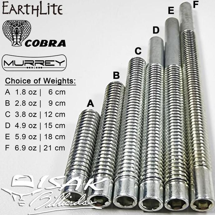 EARTHLITE COBRA MURREY WEIGHT BOLT - BAUT PEMBERAT CUE STICK BILLIARD DISKON