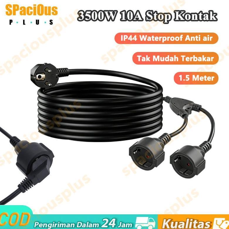 3500W Stop Kontak Outdoor Safety Waterproof Soket 2 Lubang kabel 1.5 Meter Colokan Listrik Anti Air 