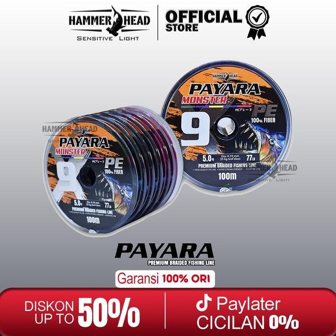 HAMMER HEAD SENAR PE PAYARA MONSTER X9 MULTI COLOR 100% PE FIBER CONNECTING TALI PANCING JIGGING MAN