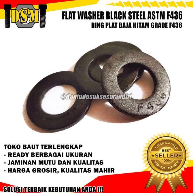 (10 Pcs) Astm F 436 / Ring Plat Baja Hitam 1/2" / Flat Washer Plated M12 Black Steel F436