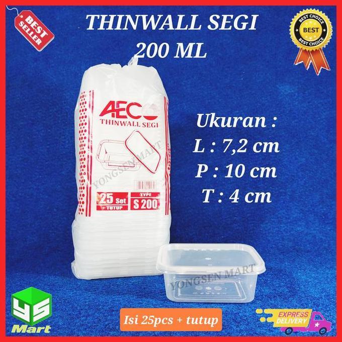 Thinwall Aeco segi 200 ml kotak plastik tempat makanan microwave