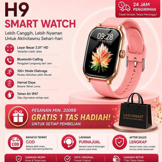 (COD)   Jam tangan smartwatch pria cewek, H9 Pro ,smartwatch android ios,parlent active smartwatch,j