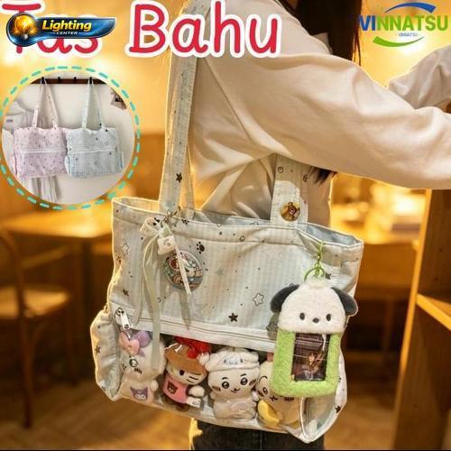 Vinnatsy Tas Bahu Kanvas Warna Hijau Mint Gaya Jepang Tote Besar Kanvas Kapasitas Besar Tas Selempan