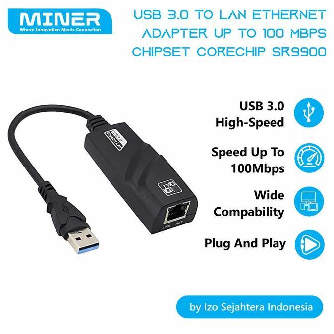 USB 3.0 To LAN Ethernet Adapter Up To 100 Mbps With Chipset Chipcore SR9900