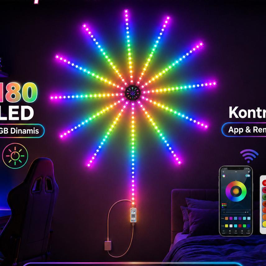 Lampu Hias Led Fireworks 180 Led Rgb Dekorasi Kamar Estetik Smart App Control Remote 11 Strip
