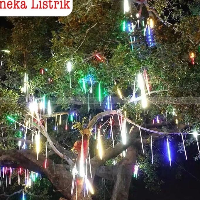 Lampu Meteor Led Hujan 7Warna 50Cm Rgb 1Set 10Batang Full Colour Jatuh Rain Snow Taman Hias