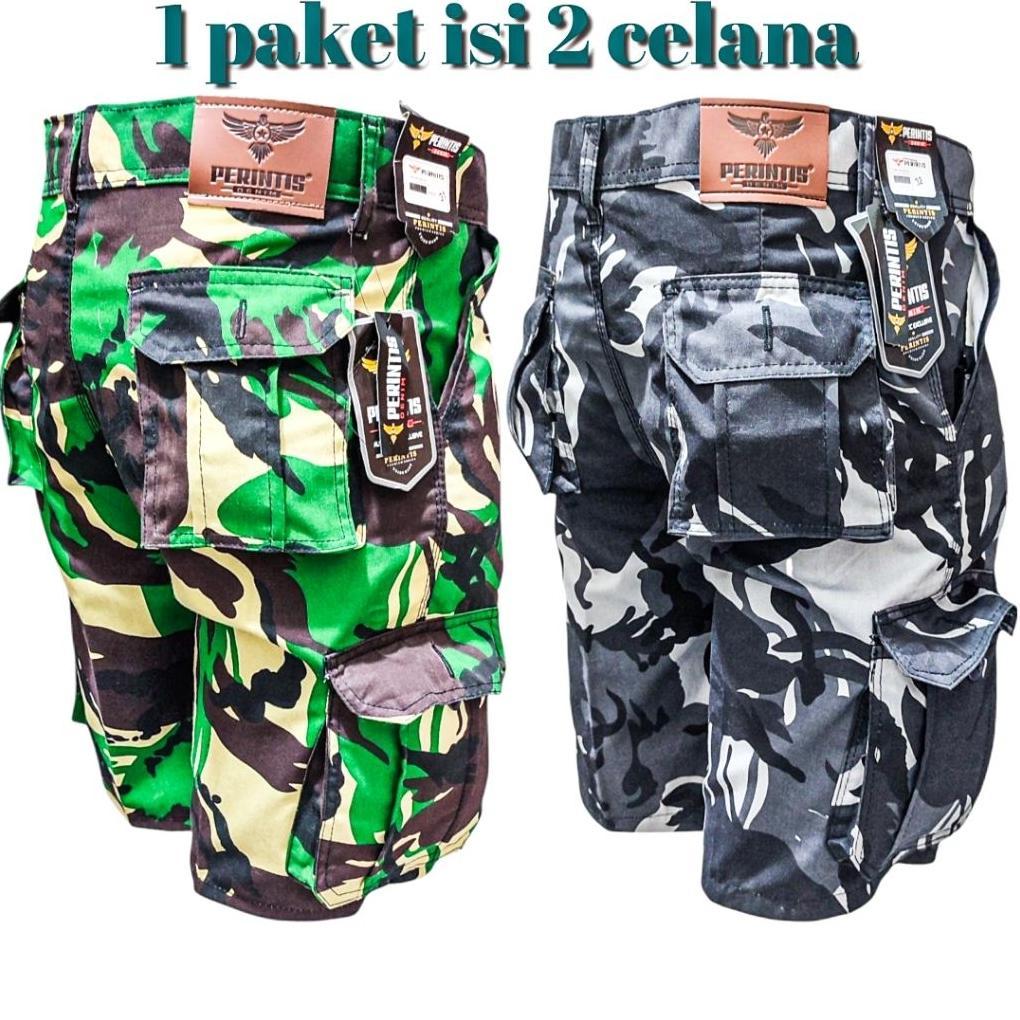 Diskon,,Celana Pendek Cargo Loreng Pria Dewasa