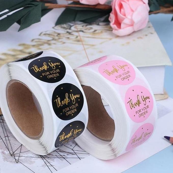 Giun- Sticker 1 Roll 500Pc Stiker Label Thank You For Your Order Pvc Gold