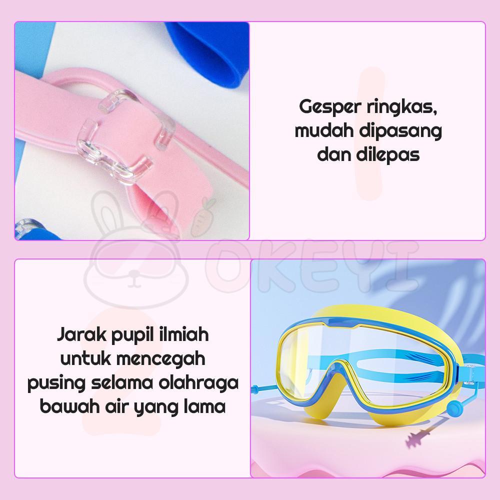 Okeyi Kacamata Renang Anti Fog Uv Kacamata+Penutup Telinga Laki Dan Perempuan Anak