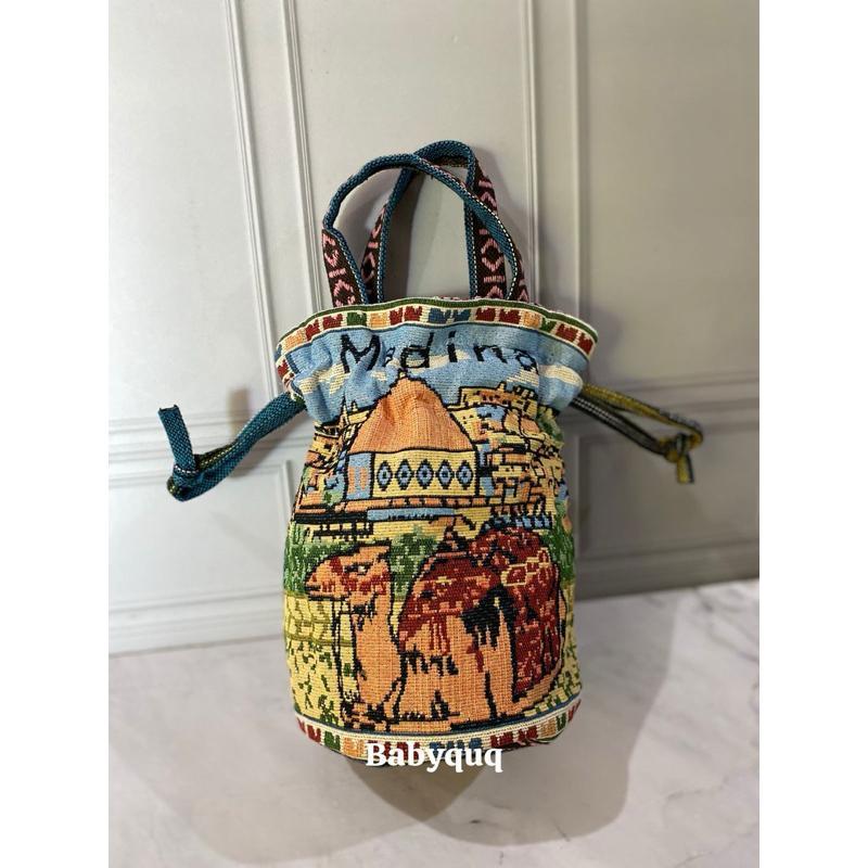 Handbag Kanvas Serut Makkah Edition // Tas Serut Kanvas Oleh Oleh Timur Tengah // Tas Arab Saudi // 