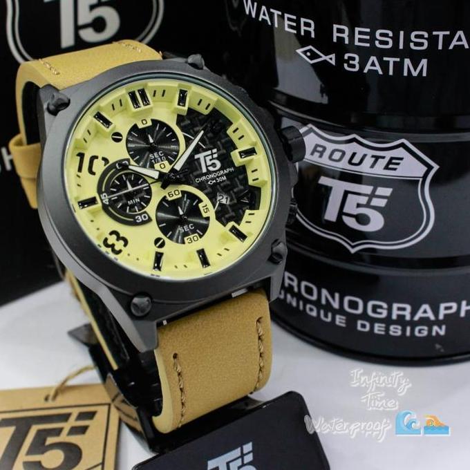 Waer- Jam Tangan T5 H3479G Pria Analog Chrono Dan Tanggal Aktif Tali Kulit Kualitas Tahan Air