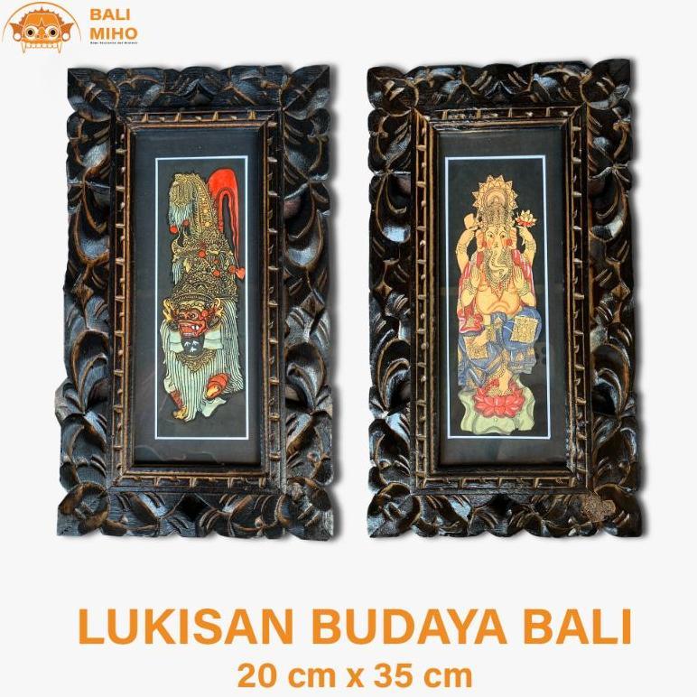Lukisan Tradisi Bali 20 X35 Cm - Lukisan Bingkai Bali - Bingkai Kayu Bali - Lukisan Bali - Lukisan A