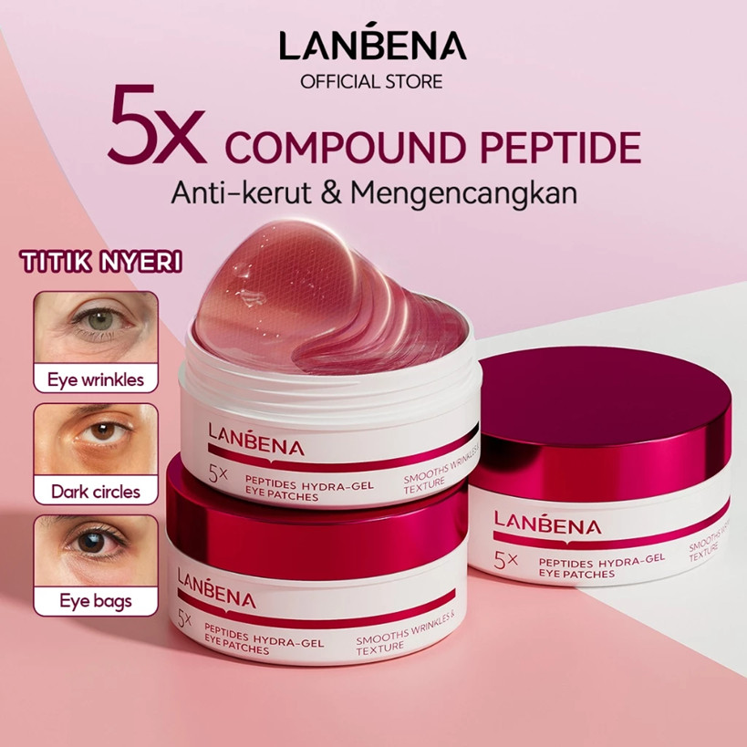 LANBENA 5X PEPTIDE Eye Patch 60Pcs - Masker Mata Hyaluronic Collagen, Mencerahkan Mata Panda