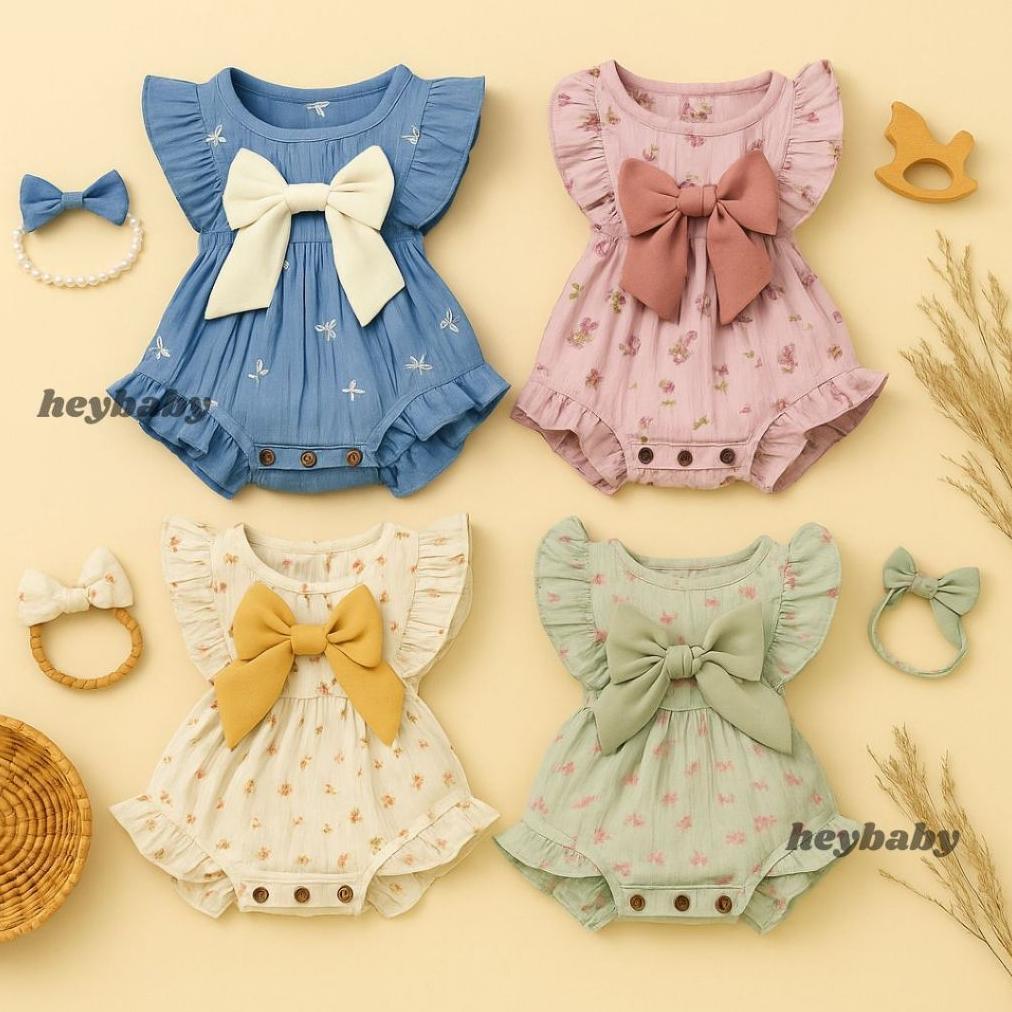 HEYBABY - GISELLA romper jumpsuit jumper bayi motif yang lucu + free headband Jumpsuit Pita BUBIBEE 