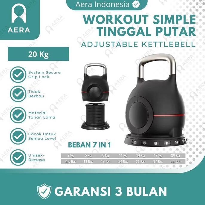 AERA Peralatan Olahraga Adjustable Kettlebell 2-20Kg I Adjustable Kettlebell Alat Fitness 2-20Kg