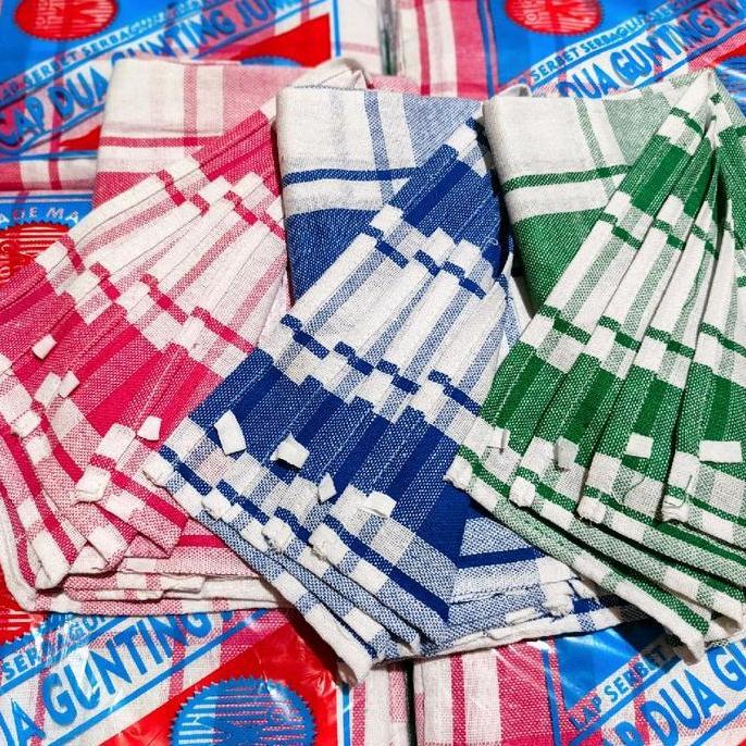 Clone- {6Pcs} Serbet Rna Jumbo Motif Kotak Besar Cap Dua Gunting 60X60Cm Katun Peralatan Dapur Multi