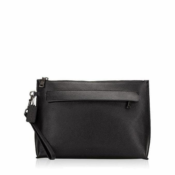 MEN PEBBLED LEATHER POUCH BLACK