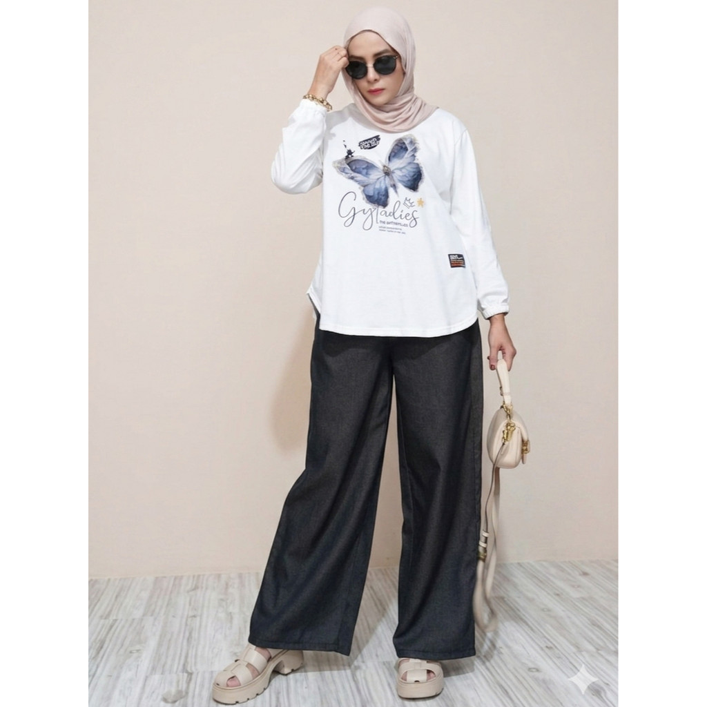 GYL Set Oval Denim Baju Combab 20s Premium & Celana Denim Premium Ld 110 Pnj 66-72 Karet di Pergelan