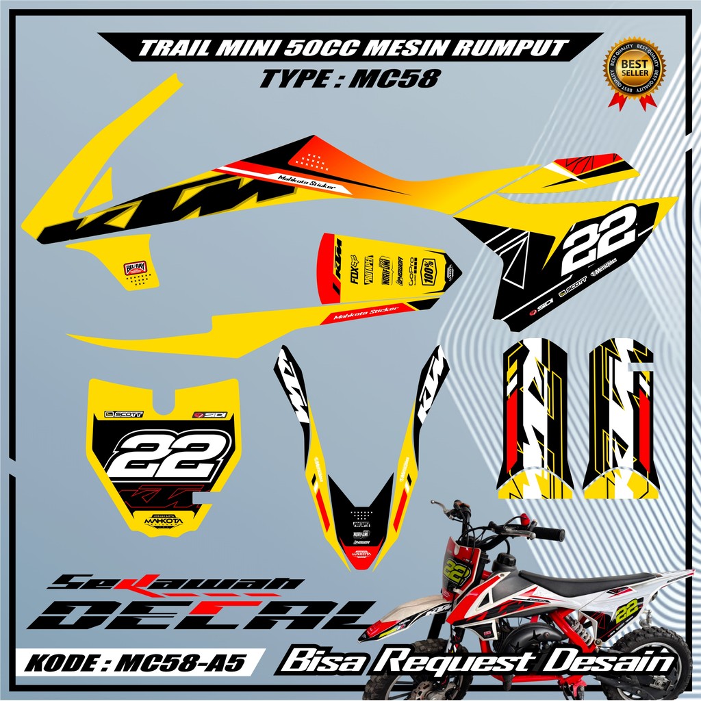 Decal stiker trail mini mesin rumput 50cc type LENKA MC58 XTM SYMOTOS JACKLE bisa request desain