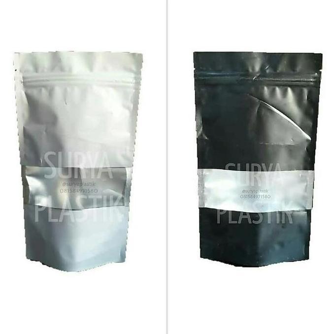 Standing Pouch 12x20 PUTIH HITAM Standing Pouch Window Kemasan Makanan