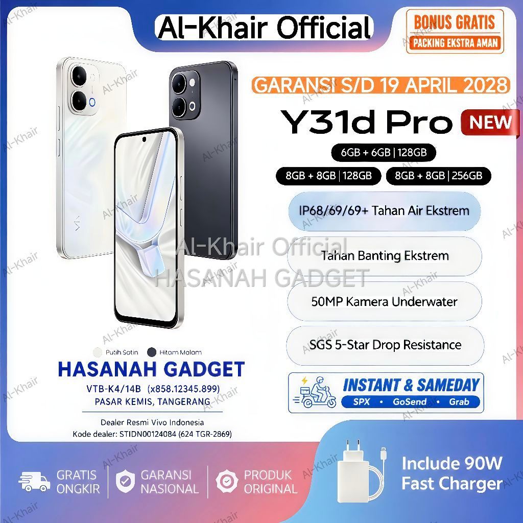 Vivo Y31d Pro 8/256 8/128 6/128 Garansi Resmi 20 Bulan (Y31d Pro RAM 6GB - 8GB + 128GB - 256GB)